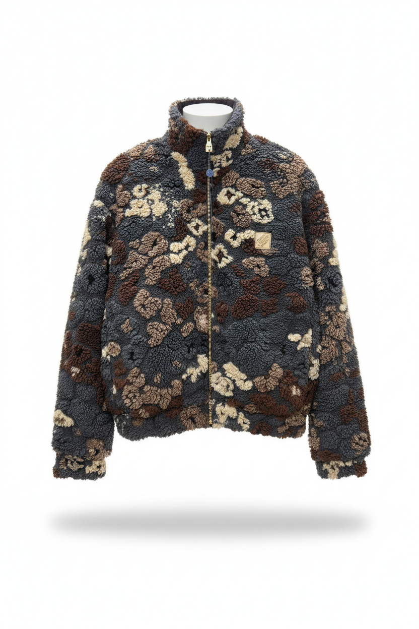 CHAQUETA REVERSIBLE CON CINTURA AJUSTABLE  – LEO MONOGRAM 3D ALL OVER DETAIL