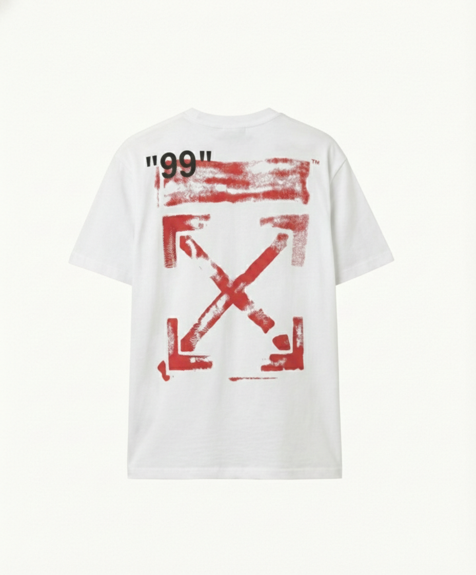 Camiseta Off White Color Blanco Con Logo Color Rojo —