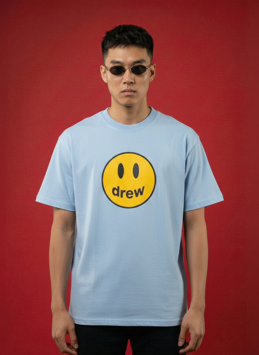Camiseta Drew House Smiley Logo Celeste —