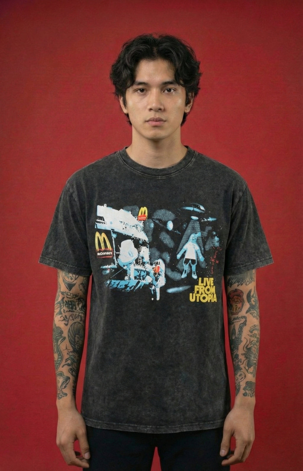 Camiseta Off White - Travis Scott x McDonald's Live From Utopia Negra —