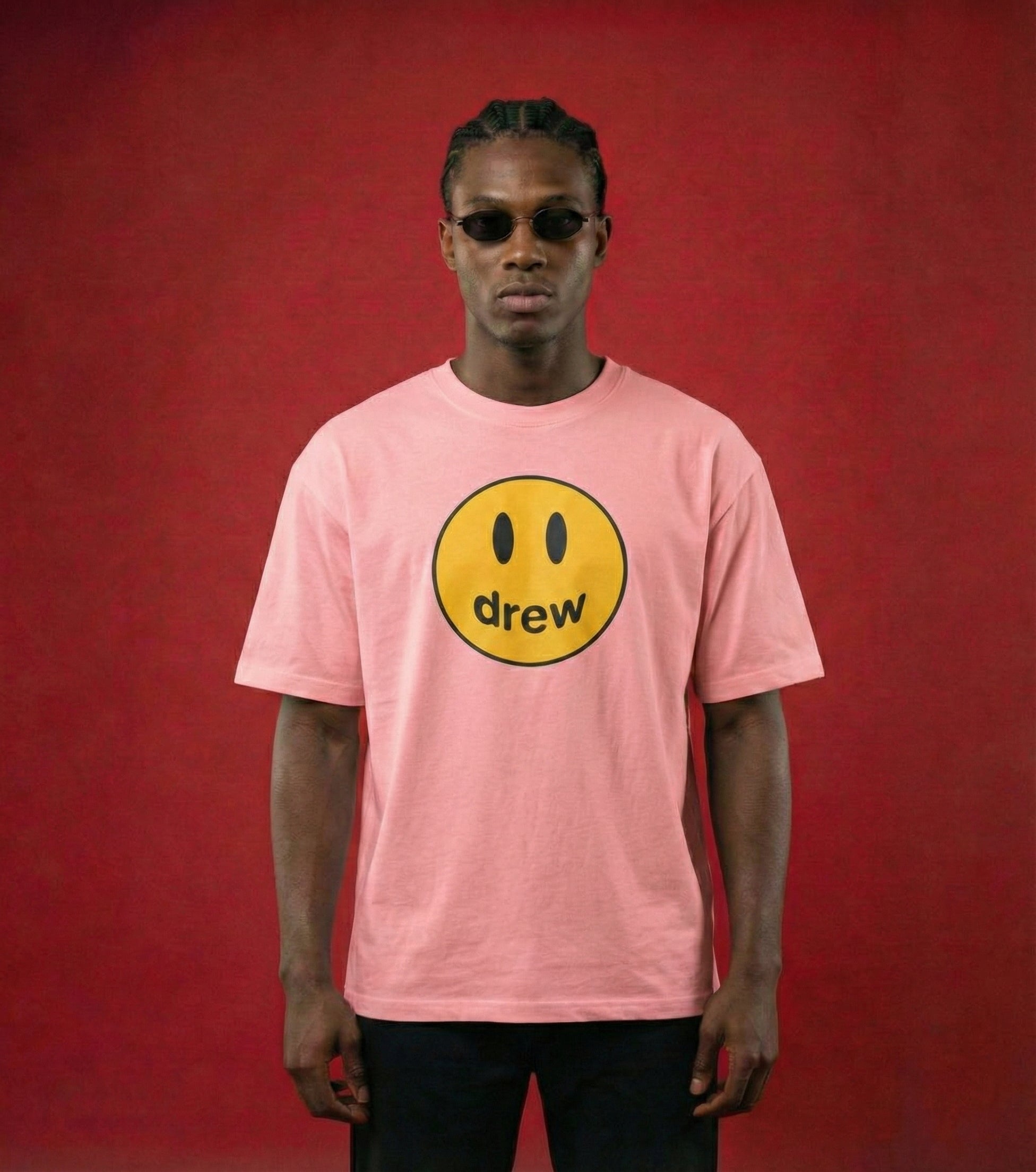 Camiseta Drew House Smiley Logo Rosa —