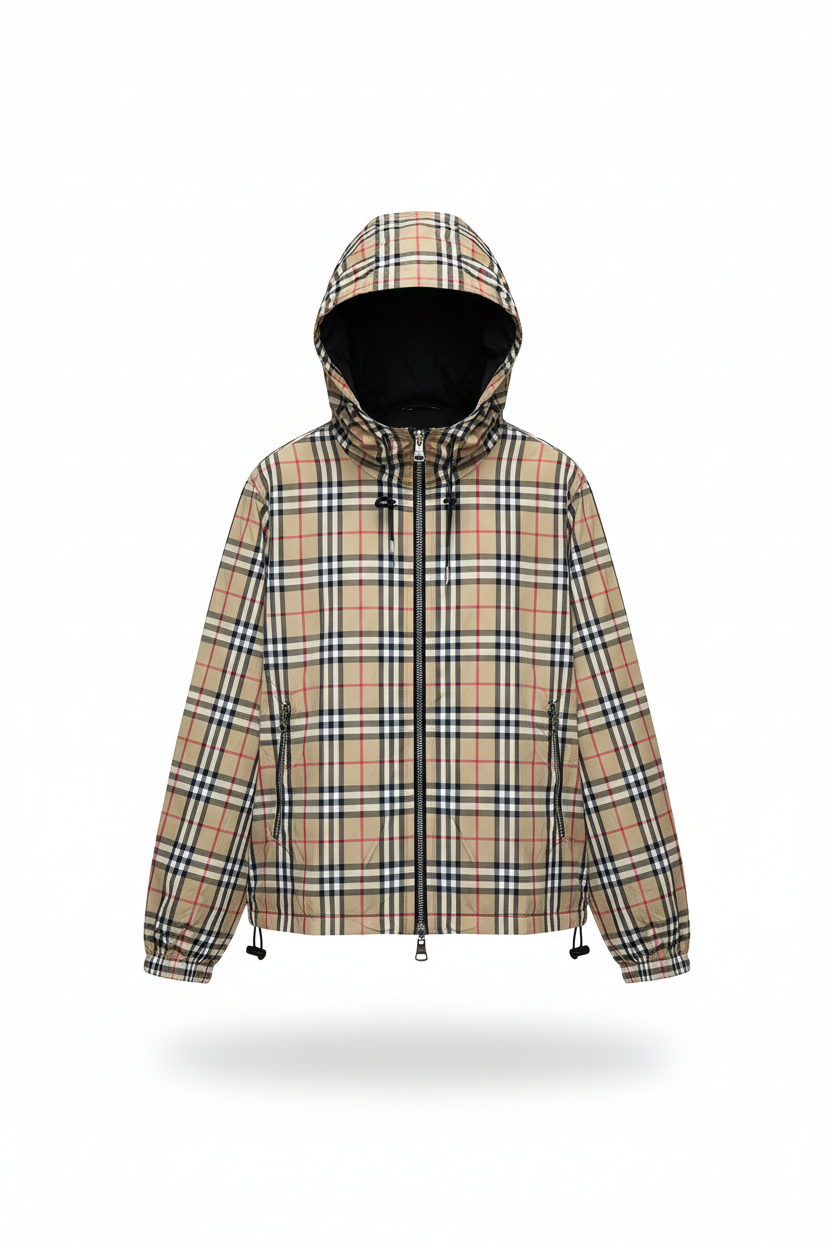 Chaqueta Reversible con Capucha · Estampado de Cuadros Clásico